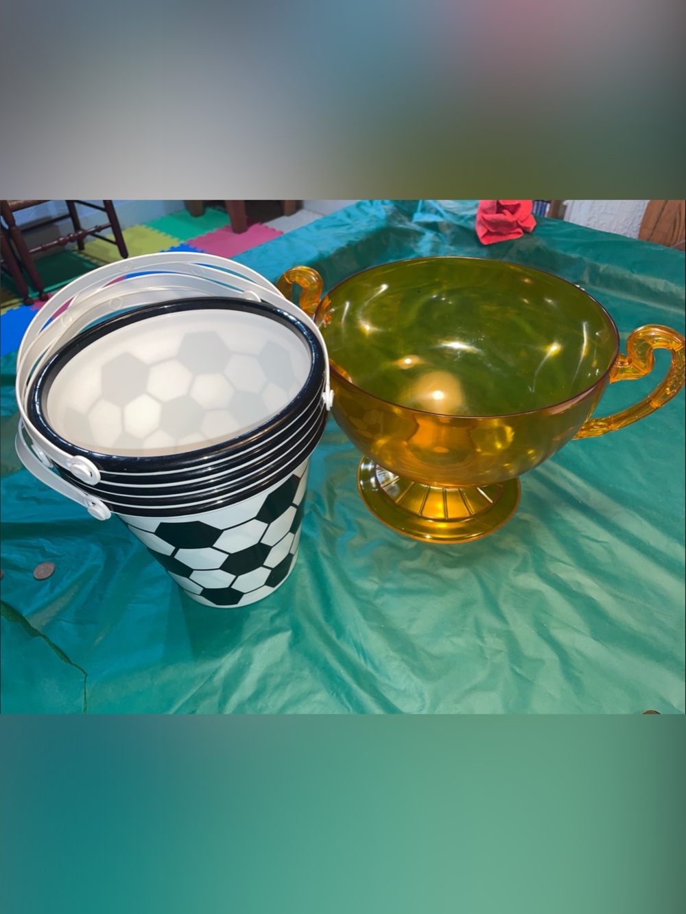 Soccer Print Favor Buckets with champions Candy Bowl